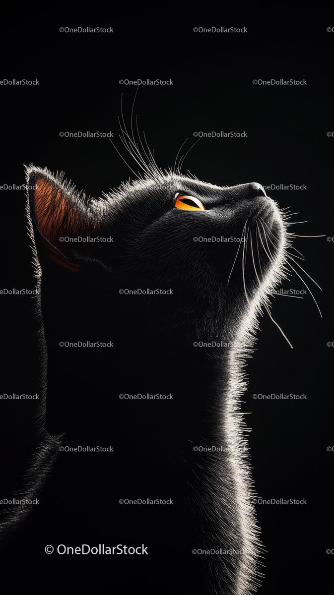 Black Cat Silhouette with Amber Eyes in Dramatic Light