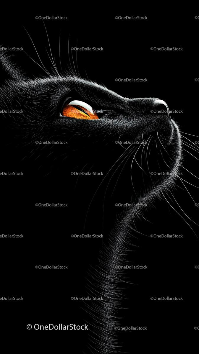 Close-Up of Black Cat with Mesmerizing Eyes Against Dark Backdrop