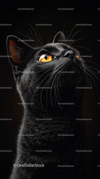 Curious Black Cat with Striking Orange Eyes