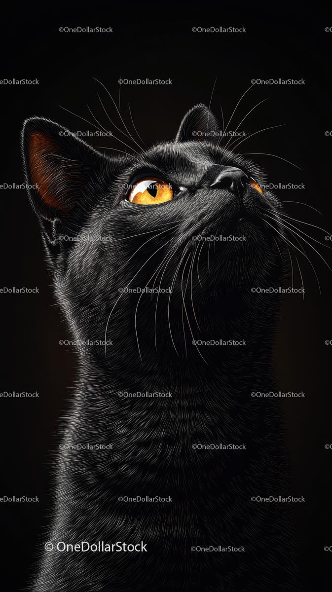 Curious Black Cat with Striking Orange Eyes