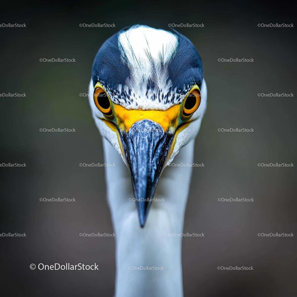 Close-Up Portrait of a Heron with Striking Blue and White Plumage