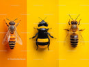 Vibrant Macro Close-Up of Bees and Wasp