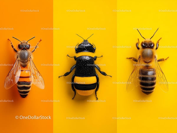 Vibrant Macro Close-Up of Bees and Wasp