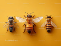 Three Honeybees on Vibrant Yellow Background