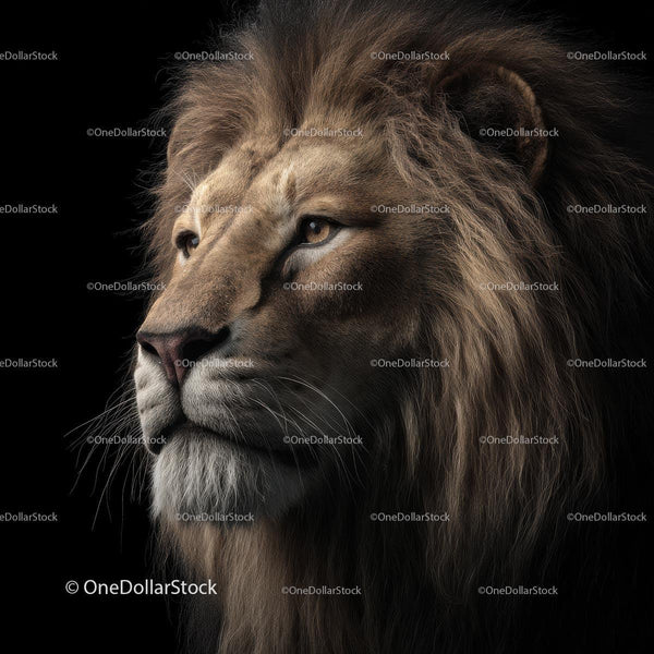 Majestic African Lion Close-Up Portrait on Black Background