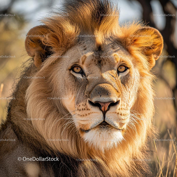 Majestic Lion with Golden Mane in the Wilderness