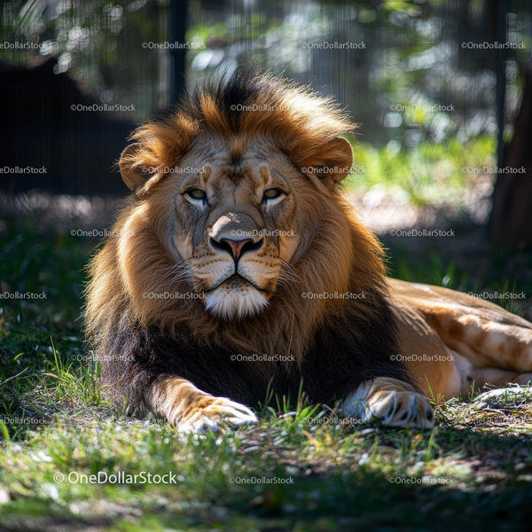 Majestic Lion Resting in Sunlit Habitat