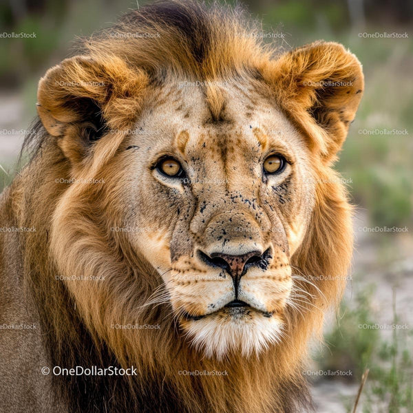 Majestic Lion with Golden Mane in the Wild