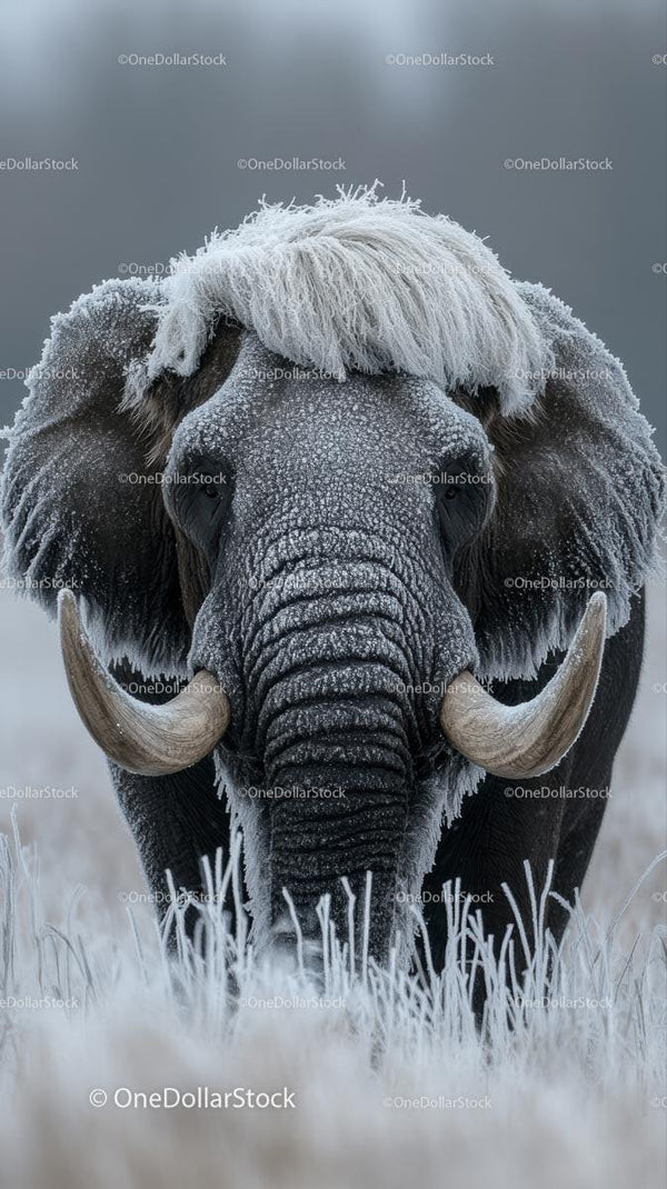 Frost-Covered Elephant in a Winter Wonderland