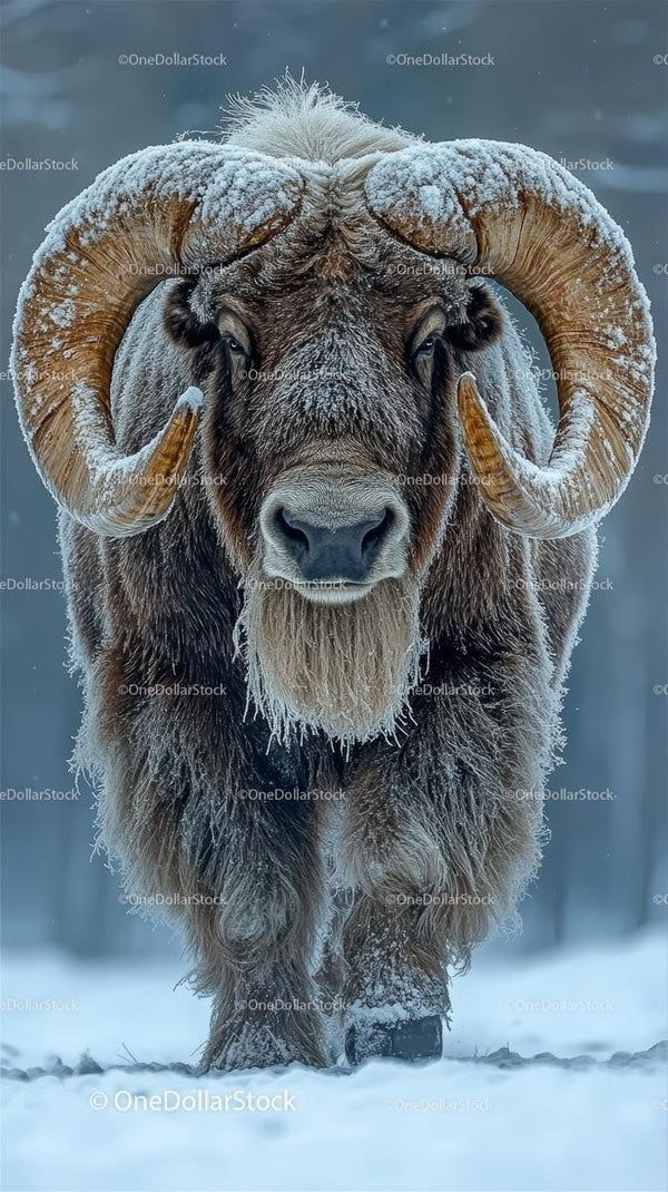 Musk Ox in Snowy Arctic Landscape