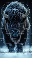 Majestic Bison in a Frosty Winter Landscape