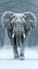 Majestic Elephant Covered in Frost in Snowy Landscape