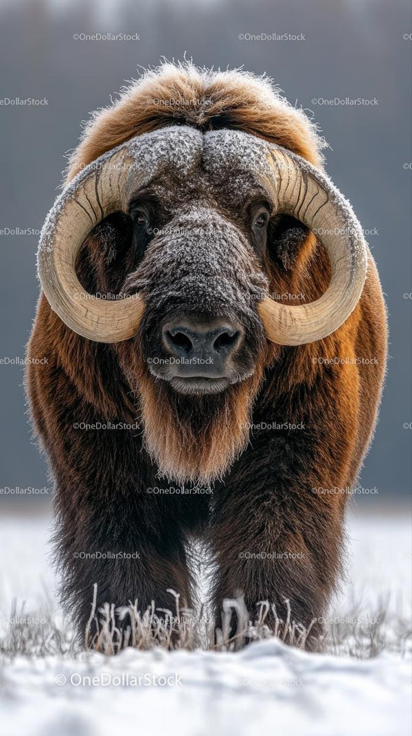 Musk Ox Standing Majestically on Frozen Plain