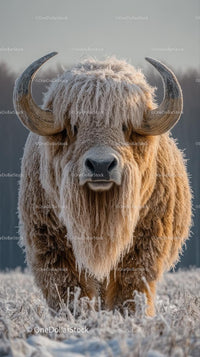 Frosty Bison in a Snowy Winter Landscape