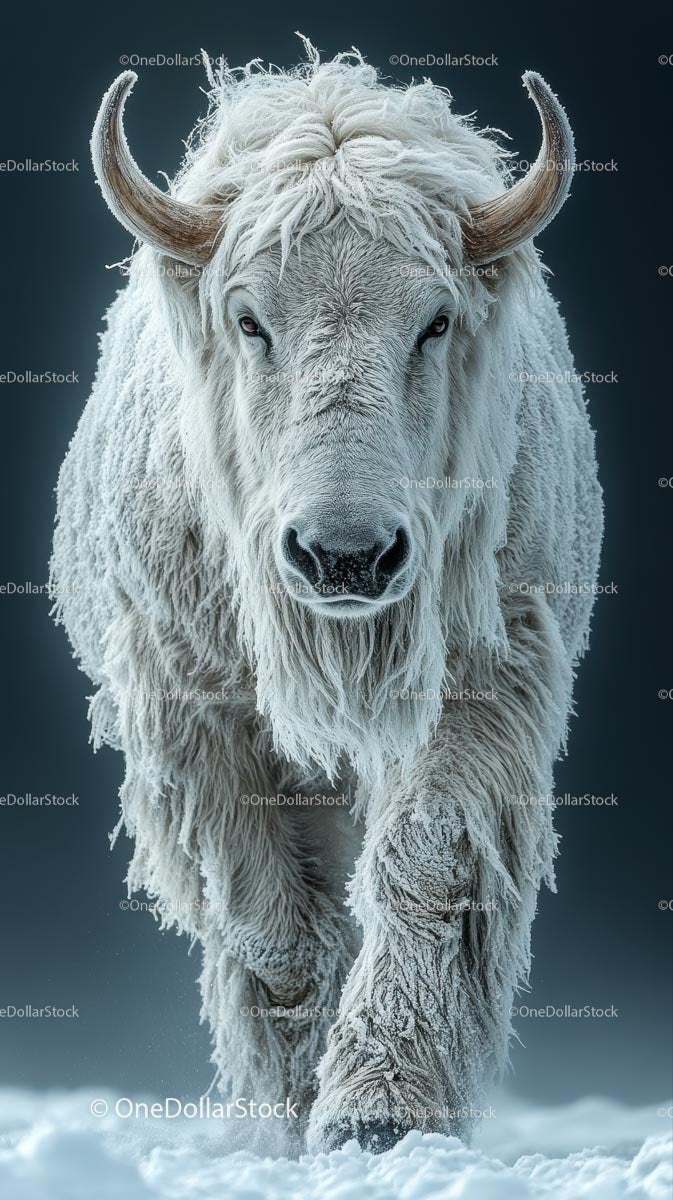Majestic White Yak in Snowy Winter Landscape