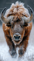 Majestic Highland Cow in Frosty Winter Landscape