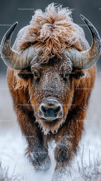 Majestic Highland Cow in Frosty Winter Landscape