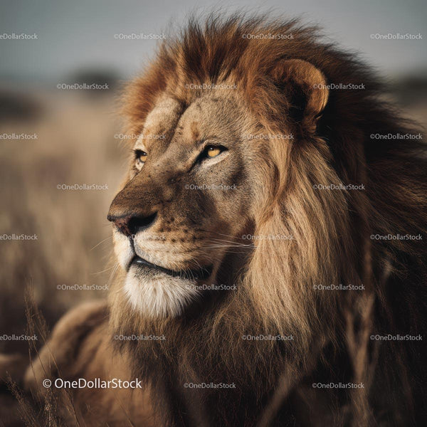 Majestic Lion Resting in the African Savannah