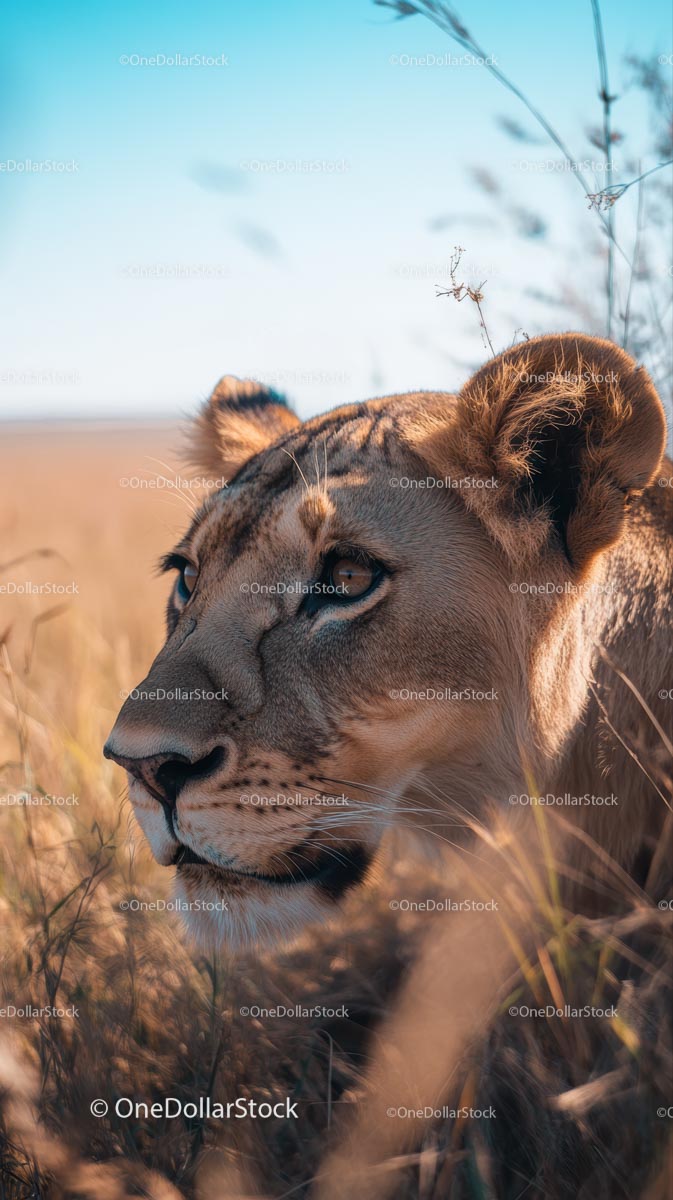 Lwica w Złotym Wschodzie Słońca w Serengeti