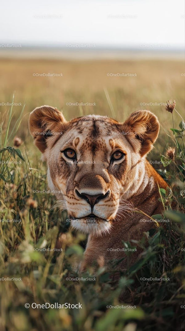 Majestic Lion Resting in the African Savanna