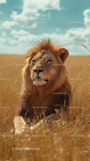 Majestic African Lion Resting in Golden Savannah