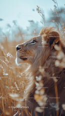 Majestic Lion in Golden Savannah Landscape