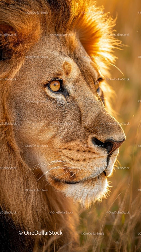 Majestic Lion in Golden Sunset Light
