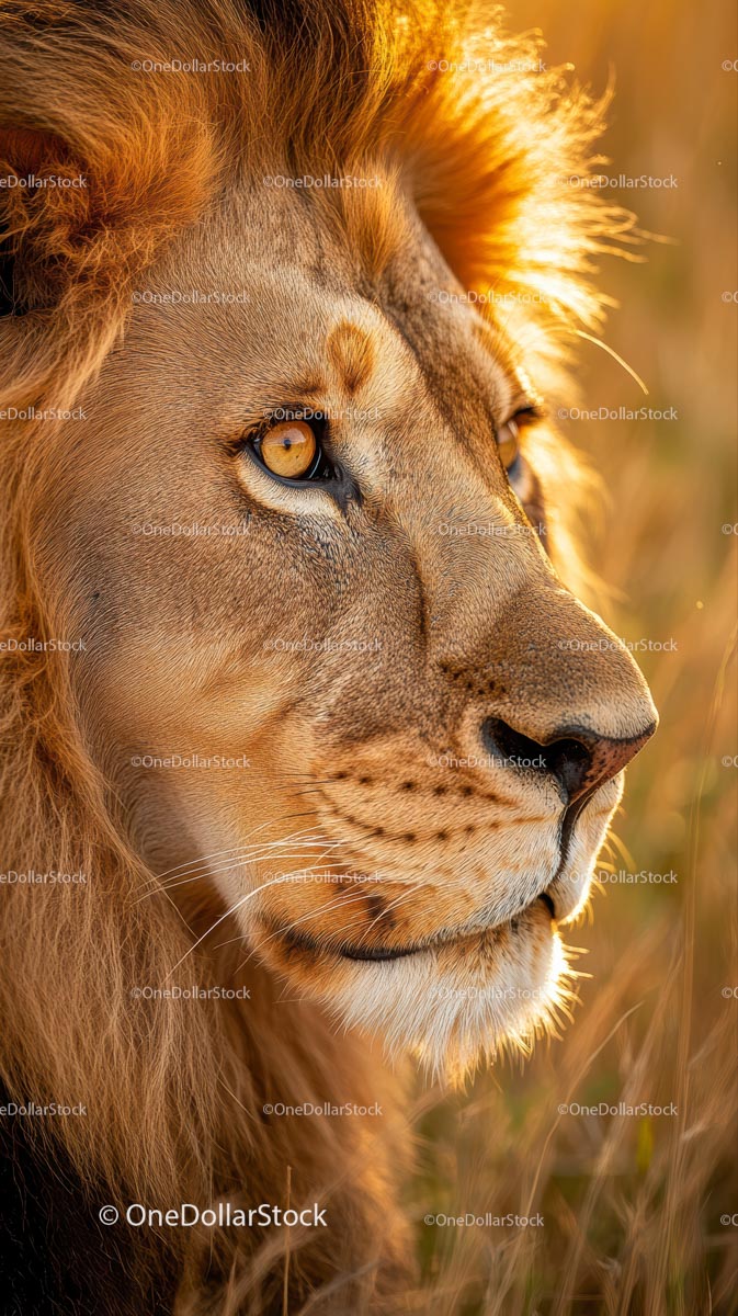Majestic Lion in Golden Sunset Light