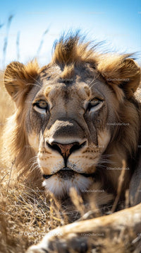 Majestic Lion Resting on African Savannah