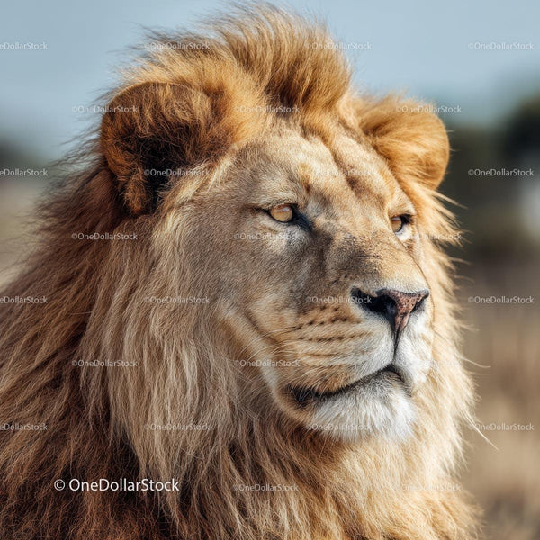Majestic Lion with Golden Mane in Natural Habitat