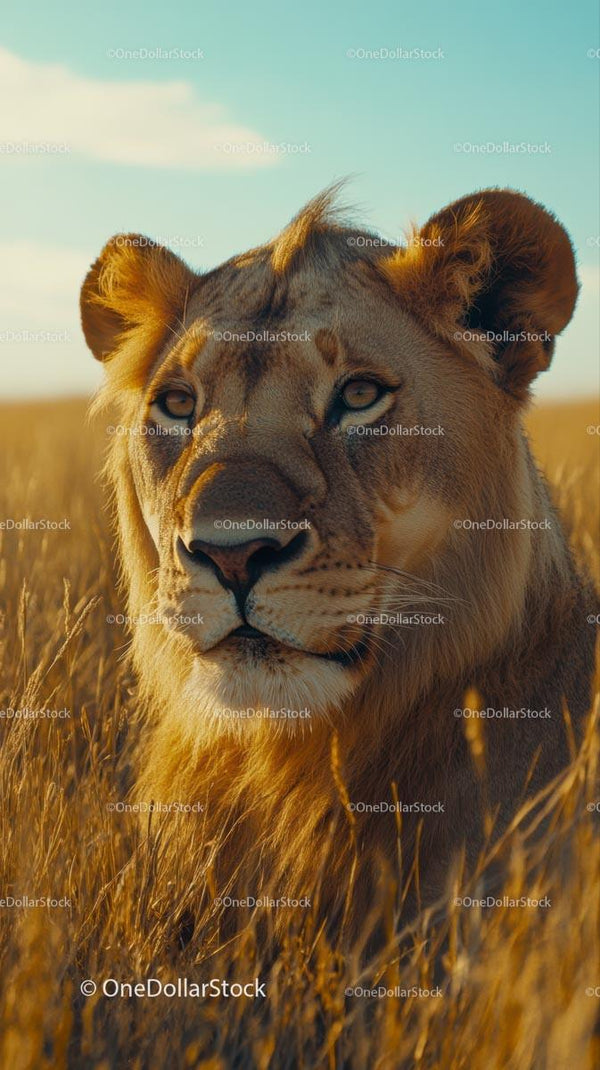 Majestic Lion in Golden Savannah Landscape