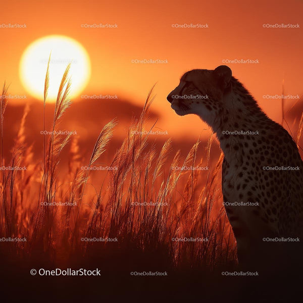 Majestic Cheetah Silhouette at Sunset in the Savannah