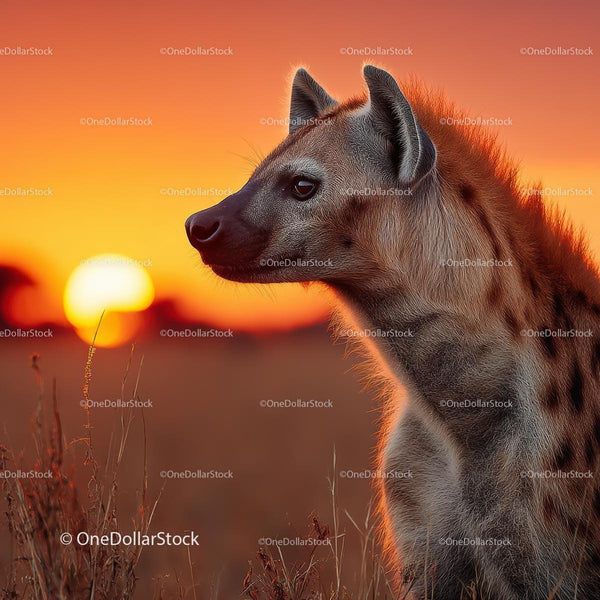Majestic Hyena at Sunset in African Savannah