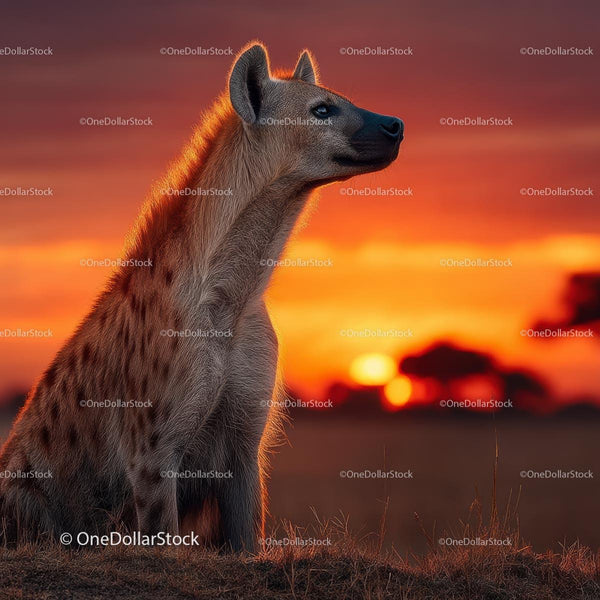 Majestic Hyena at Sunset in African Savannah