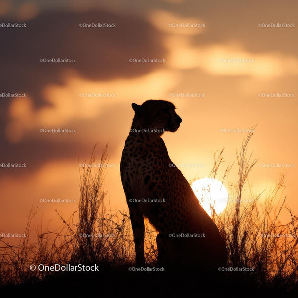 Cheetah Silhouette Against a Vibrant African Sunset