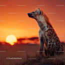 Hyena Gazing at Vibrant African Sunset in the Savanna