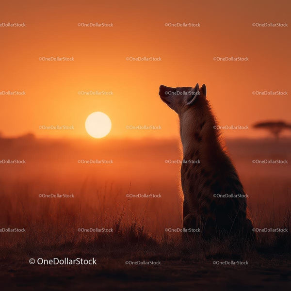 Hyena Silhouette at Sunset in African Savannah