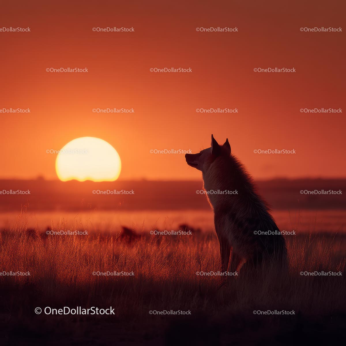 Majestic Wolf Silhouette at Sunset Horizon
