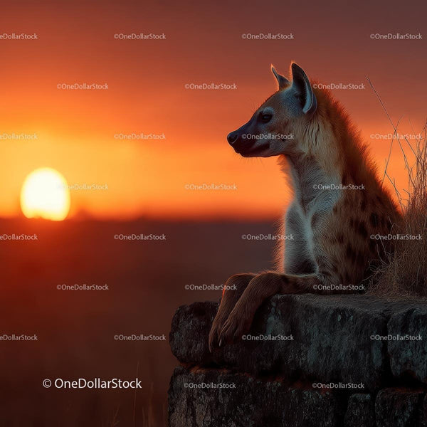 Hyena Silhouette Against Vibrant African Sunset