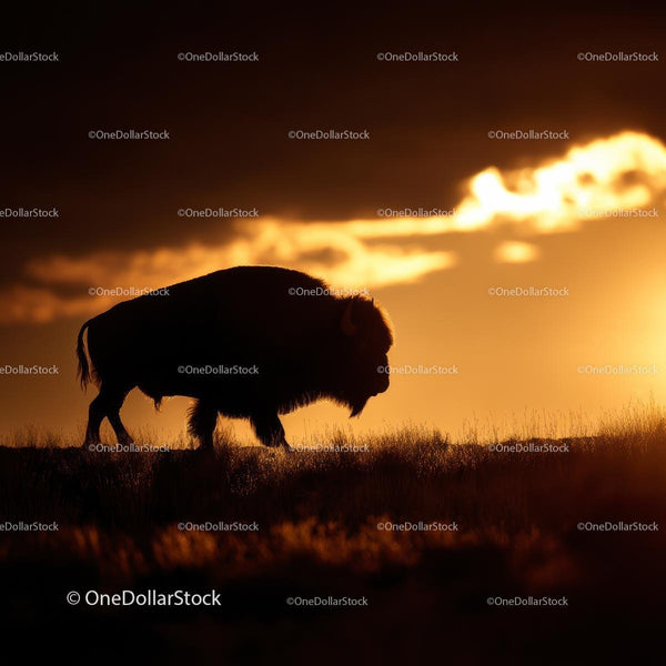 Silhouette of a Majestic Bison at Sunset