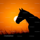 Silhouette of Horse Against Vibrant Sunset Sky