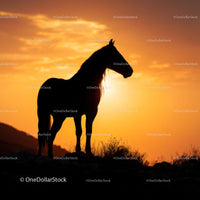 Majestic Horse Silhouette Against Vibrant Sunset Sky