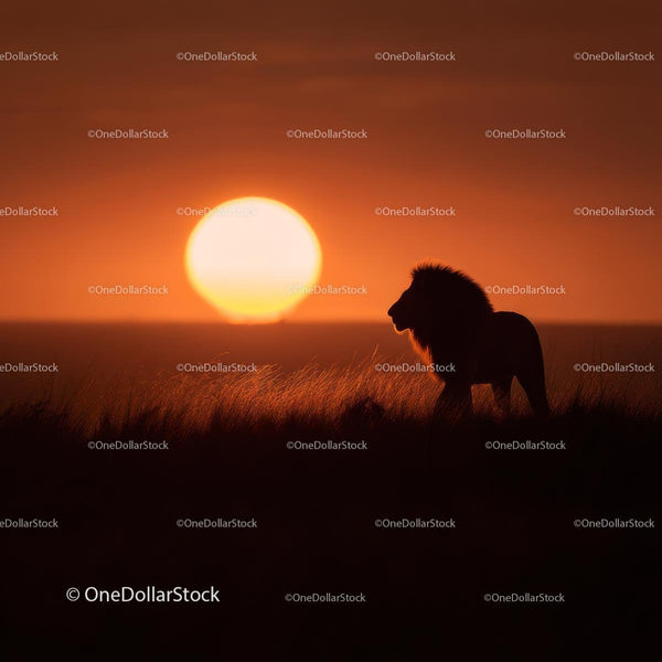 Majestic Lion Silhouette at Sunset in African Savannah