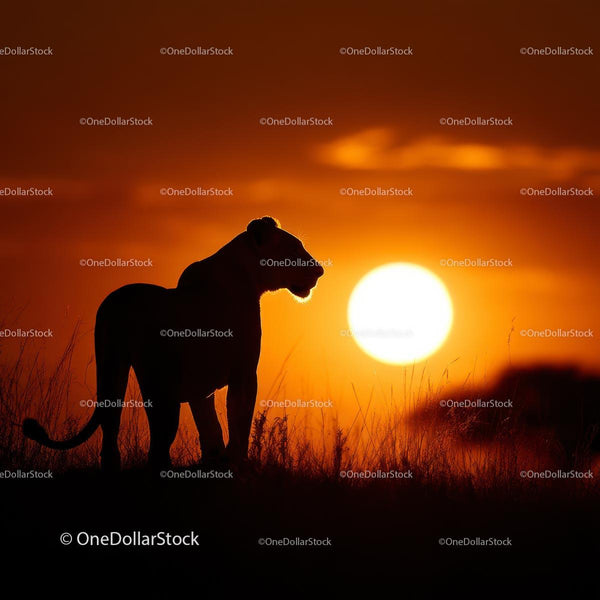 Lioness Silhouette Against Vibrant African Sunset
