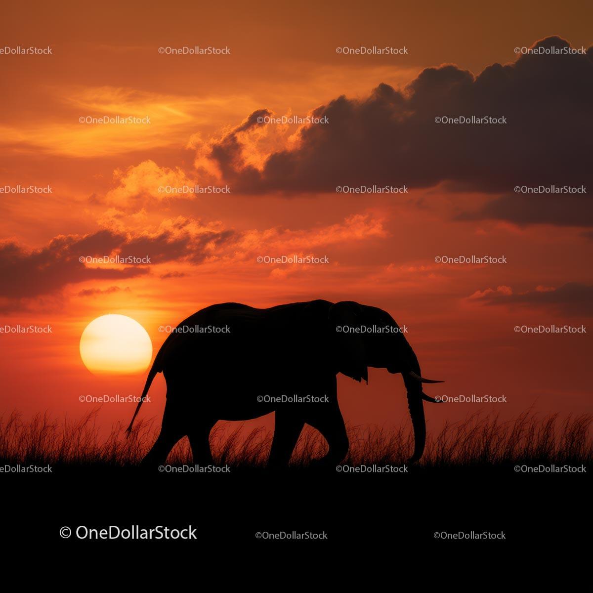 Elephant Silhouette Against Vibrant African Sunset