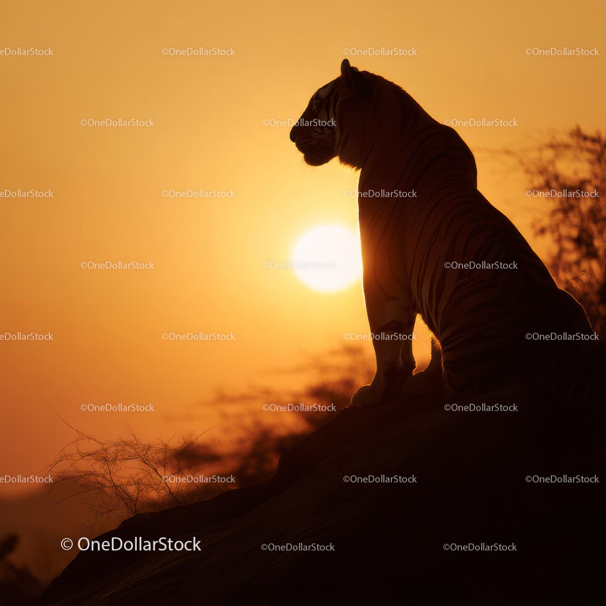Tiger Silhouette Against an Orange Sunset