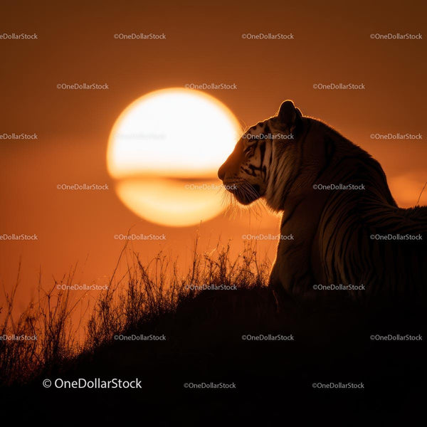 Silhouette of a Tiger Against a Vibrant Sunset