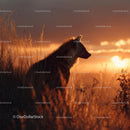 Silhouette of a Hyena in the Savannah at Sunset