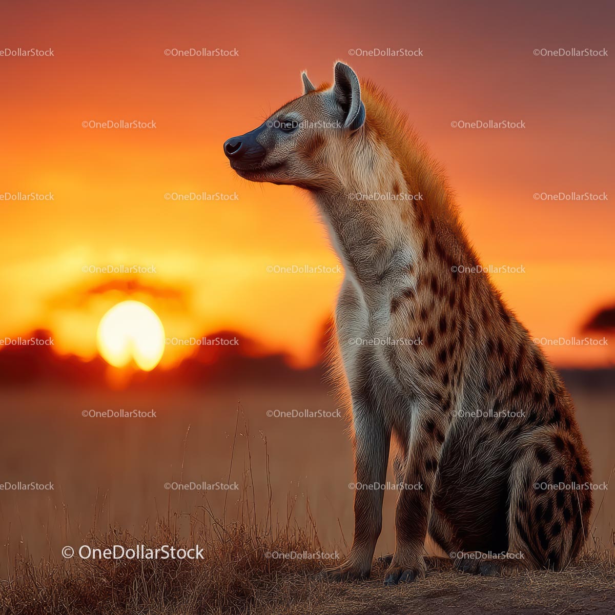 Hyena at Sunset in the African Savannah