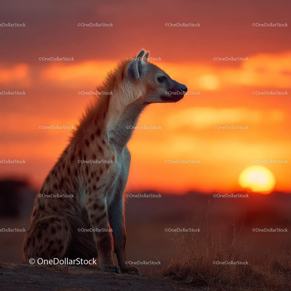 Spotted Hyena Silhouette Against a Vibrant African Sunset